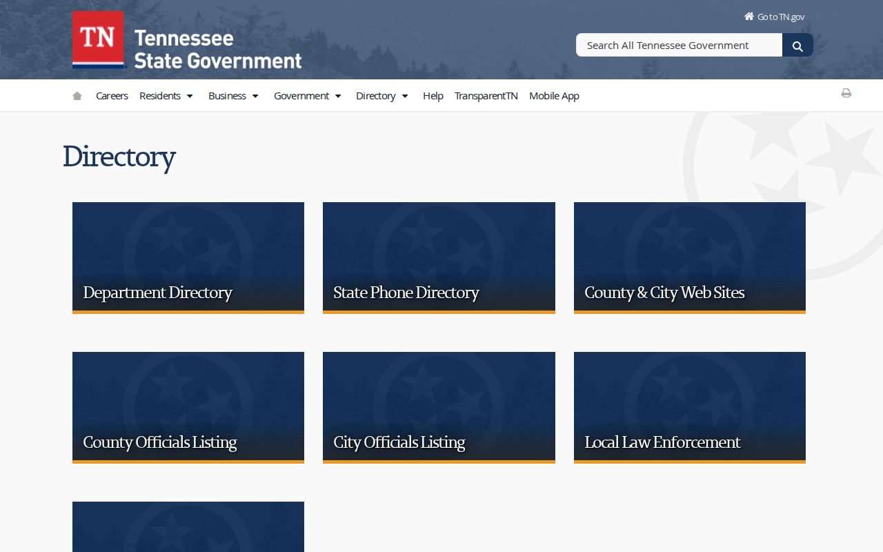 Shelby County people directories access through the Tennessee government gateway