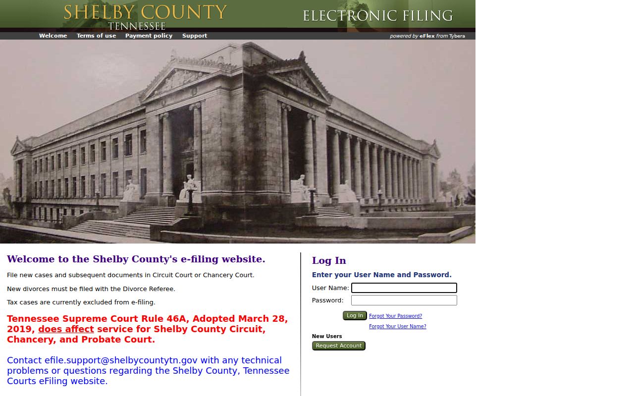 Shelby County public records eFlex court filing portal