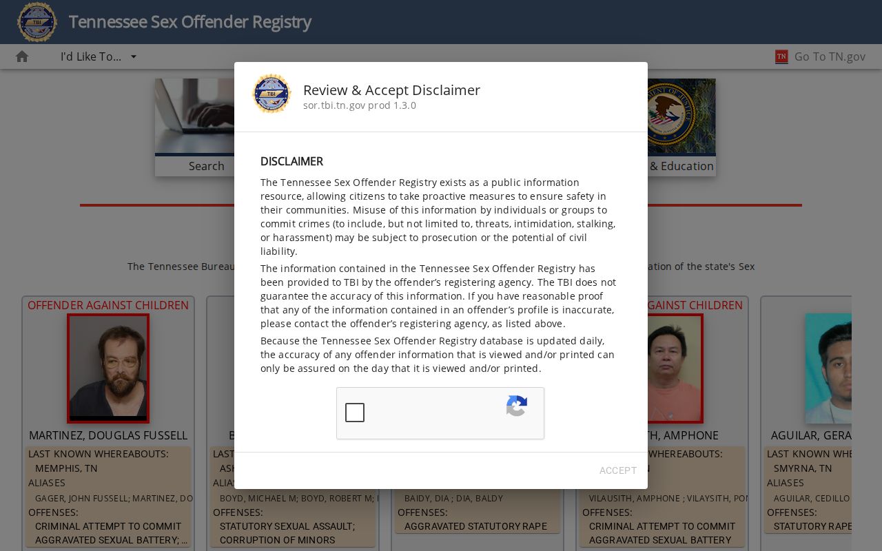 Shelby County people search in the Tennessee offender registry